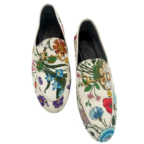 Gucci Jordaan Horsebit Buckle Loafer Cream Multicolor Floral Canvas EU 37 US 7 - Picture 16 of 16
